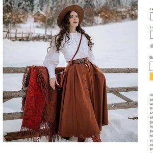 Linennaive "Naomi 33" | buttoned up wool skirt circle skirt in rust/brown Size S